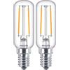 Philips Lampadina LED Tubolare Filamento, Equivalente a 25W, Attacco E14, Luce Bianca Calda, 2700K, non Dimmerabile (Confezione da 2)