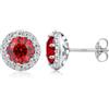 ZDaoBen Orecchini Donna Argento Sterling 925 Orecchini a Bottone Halo Rotondi Cubic Zirconia Gioielli Diamantato Simulato Regali Rosso CZ
