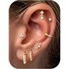 TINGN Set di 7 paia di orecchini ipoallergenici in acciaio chirurgico per orecchie sensibili, placcati in oro 14 carati, con tappo a vite, regalo per mamme e donne, Acciaio inossidabile, Zirconia