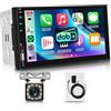 podofo Autoradio 2 Din DAB+ Wireless Carplay&Android Auto, Autoradio Bluetooth con touchscreen da 7 pollici, radio FM, Mirror Link, equalizzatore, ingresso USB/TF, doppio Din+Telecamera posteriore