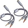 BTFO 2pz Cavo Divisore 2-in-1 Cuffie e Microfono, Adattatore Audio Femmina 3,5mm a Doppio Maschio 3,5mm Y-Divisore per Cuffie da Gaming PC Laptop Computer Altoparlante (Grigio)