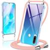 Coiwxmoi Cover per Huawei P30 Lite con Cordino 6,15,Trasparente Custodia con Laccio Tracolla Corda Catena Cinghia,Ultra Morbido Silicone TPU Antiurto Case per P30 Lite, Oro Rosa