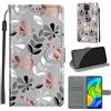 TOMYOU Cover per Xiaomi Redmi Note 9, Fiore grigio | Antiurto Protettiva Portafoglio, Slot per Schede, Magnetica, Custodia in Pelle PU, Libro Flip,Funzione Stand