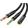 SUCESO Cavo Audio Sdoppiatore Cuffie Microfono 2 in 1 (1M) Splitter Jack | Adattatore Jack 3,5mm Maschio a Femmina Cavo Audio 3,5mm Due Jack Separati in Alluminio per Notebook PC Cuffie PS4 Xbox ecc