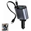 Rqkagf Caricatore per accendisigari retrattile 120 W, caricatore da auto retrattile 4 in 1 tipo C con 2 cavi per auto estensibili e porte USB-A/C, adattatore per accendisigari girevole a 180° con display di