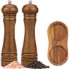 LMETJMA Set macina sale e pepe in legno Macina sale in legno di quercia premium Agitatori Macinapepe con smerigliatrice in ceramica regolabile JT551