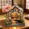 Zuuton Kit Casa delle Bambole in Miniatura Giapponese Sakura con Luce LED Puzzle 3D in Legno Book Nook Modello da Montare per Adulti Arredamento Casa Regalo Creativo