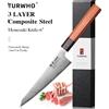 TURWHO Coltello da Chef Giapponese Honesuki da 6 Pollici, Fatto a Mano in Acciaio Composito, Coltello Professionale da Cucina Affilato, Utensile Multiuso per Disossare e Cucinare