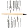 JRSHIRLEYLTD Set di penne e supporto con 1 portapenne, 10 piume, set di punte per penna a fumetto, calligrafia, penna a immersione, penna da disegno, penna stilografica, con 1 scatola