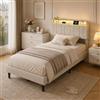 MIOOSUT Letto singolo 90 x 200 Testiera USB C USB, Luci RGB, Lino, Beige