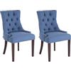 CLP Set 2 Poltrone Pranzo Aberdeen Stile Chesterfield I Coppia Sedie Soggiorno In Tessuto Imbottite Telaio In Legno Di Caucciù Colore:blu;Colore del telaio:antico