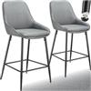 tectake® Sgabello da bar con schienale, set da 2 sgabelli alti in tessuto con poggiapiedi, seduta regolabile in altezza con gambe in acciaio, protezione pavimento, per bar e penisola cucina - Grigio