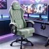 Soontrans Sedia Gaming Massaggiante, Poggiapiedi, Cotone, Verde e bianco | Sedia da Gaming Ergonomica, Schienale Regolabile a 90-145°, Regolabile in Altezza, Poltrona da Gaming Carico 113kg