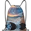 Kfjghhl Beach Maui Hawaii Tramonto Onde del Mare Nuvole Coulisse Zaino Borsa Sport Sackpack Bulk Cinch Gym Bag Donne Uomini Bambini Sport All'aperto, Nero , S, Vacanze