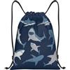 Kfjghhl Blu Cartoon Shark Coulisse Zaino Borsa Sport Sackpack Bulk Cinch Gym Bag Donne Uomini Bambini Sport All'aperto, Nero , M, Vacanze