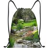 Pidgazdfgv Primavera Verde Erba Coulisse Zaino Sport Palestra Sackpack Tasche In Mesh Resistente All'acqua Stringa Bag, Nero , M, Classico