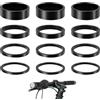 Alethron Set di 12 distanziatori da 1 1/8 pollici, in alluminio, 2 mm/3 mm/5 mm/10 mm, colore nero, distanziatori per forcella della bicicletta, manubrio, distanziatori per mountain bike, bici da