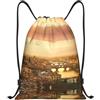 Pidgazdfgv Sunset View Zaino con coulisse Sport Palestra Sackpack Tasche in rete Borsa a corda resistente all'acqua Donne Uomini, Nero , S, Classico