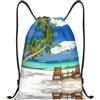 Pidgazdfgv Zaino con coulisse per vacanze tropicali, sport, palestra, tasche in rete, borsa a corda resistente all'acqua per donne e uomini, Nero , S, Classico