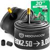 MOOVMOOV Camera d'Aria 20 Pollici - Per Pneumatici 20x2.50, 20x2.60, 20x2.80 e 20x3.0 con ETRTO da 60-406 a 76-406 - Valvola Schrader - Confezione da 2 - Per ruote larghe BMX, bici e altro