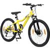 Romico Mountain bike da 24 pollici, gialla, 6 marce, con pneumatici da 24 x 2,1 pollici, telaio in acciaio hardtail, forcella ammortizzata, freni a disco anteriore e posteriore, MTB per ragazzi e