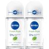 Beiersdorf NIVEA Fresh Pure Deo Roll-On, deodorante senza alluminio (ACH) e alcool etilico per 48 ore di protezione e cura, deodorante roller con profumo di gelsomino (50 ml) (Confezione da 2)