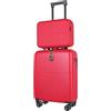 JLY Set 2 Valigie, Beauty Case e Bagaglio a Mano, 4 Ruote, Rosso