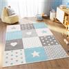 TAPISO Lazur Tappeto Bambini Bimbo Pelo Corto Design Moderno Motivo Geometrico Quadrati tonalità Blu Grigio Cameretta Stanza Ragazzi Salotto Camera Sala Oeko-Tex 80 x 150 cm
