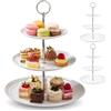 FARYODI 3 alzate a 3 ripiani, colore bianco, altezza 33 cm, per cupcake, in plastica, rotondi, per torte, frutta, snack, biscotti, tè pomeridiano, riutilizzabili