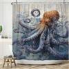 ASDCXZ Tenda da doccia 90 x 180 cm, dipinta a mano, organismi bentonici, polpo, lavabile, tenda da doccia in poliestere tessile, impermeabile, per vasca da bagno con 6 ganci
