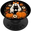 4GhostLovers Fantasma gatto nero carino Halloween floreale zucca donne ragazze PopSockets PopGrip Adesivo