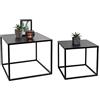 LIFA LIVING Tavolini Quadrati da Salotto Set da 2, Tavolinetti Bassi sovrapponibili Design Moderno, per Soggiorno, Camera da Letto, Metallo Nero