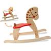 Teorema Giocattoli, Fatto Di Legno- Cavallo a Dondolo in Legno per Bambini con Anello di Sicurezza, Portata Massima 35 kg, Colore Naturale e Rosso, Altezza da Terra 31 cm