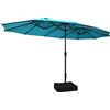 KOMFOTTEU Ombrellone da Giardino Doppio 264x451cm, Ombrellone Rettangolare Anti UV con Manovella e Base, Parasole da Esterno Pieghevole per Balcone, Patio, Piscina, Terrazza, Bar, Cortile (Turchese)