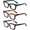 MMOWW 3 Pacco Occhiali da Lettura Donna Rettangolari - Oversize Square Frame Anti Luce Blu Occhiali +3.5