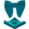HOULIFE Set papillon da uomo, regolabile, in velluto, pre-annodato, fazzoletto da taschino, gemelli per sposo, matrimonio, festa, formale, con confezione regalo, Blu pavone, L