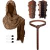 JDFAIJEAL Set di accessori per cavaliere medievale, 3 pezzi, mantello in stile vichingo rinascimentale, cintura in pelle, cinghie con fibbia, kit cosplay vintage per Halloween e giochi di ruolo