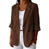 Generic HUIFUAO - Blazer da donna in cotone e lino, maniche a 3/4, con bottoni, Marrone, XL