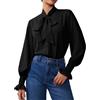 Neweek, camicette in chiffon da donna con scollo a fiocco, manica lunga, camicie casual eleganti con maniche svasate e polsini, camicette da lavoro per ufficio, top eleganti, nero, S