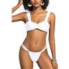 SHEKINI Costume da bagno da donna a fascia, con schiena scoperta, sexy, con blocco di colore, taglio alto, Cheeky, costume da bagno in due pezzi, bianco, S