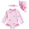 FishingDino Costume da bagno per neonata, set da 3 pezzi, 0M-3T, a maniche lunghe, costume da bagno per bambini con cappello e fascia, UPF 50+, gilet protettivo per neonati con cerniera e bottoni automatici, 6