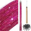 BBTO Kit di 200 Ciocche di Tinsel per Capelli con Strumenti Orpelli con Glitter per Extension dei Capelli Accessori per Estensione di Capelli per Intrecciare Capelli Donna Bambini (Rosa Rossa)
