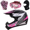 Zorax ZOR-X19 Rosa XL (55cm) PREDATOR Bambini Moto Motocross MX Casco & Guanti XL (8cm) & Occhiali & Passamontagna ECE 2206