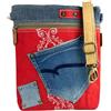 Sunsa Borsa a tracolla da donna, borsa sostenibile in jeans riciclati, tela e cuoio, borsa a tracolla stile vintage rosso/blu, jeans, 30x30x10 cm, Rétro