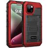 Beeasy Cover per iPhone 15 IP68 Impermeabile Custodia Militare Antiurto Resistente 360° Metallo Armor Protezione Schermo Integrata Rugged Robusta Indistruttibile Subacquea Antipolvere Rosso
