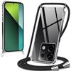 Xylota Cover con Cordino per Xiaomi Redmi Note 13 Pro,Trasparente Custodia con Laccio Tracolla Regolabile Corda Collana Catena,Silicone TPU + PC Antiurto AntiGraffio Protettiva Case, Nero