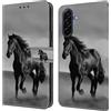 CLM-Tech Custodia compatibile con Samsung Galaxy A37 5G - PU Pelle Cover - Portafoglio con Funzione Supporto e Slots - Case Cavallo nero grigio