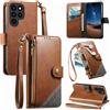 LIAOCY Cover a Libretto per Ulefone Note 22, Custodia Portafoglio con Cerniera in Pelle PU[Stile Business], Cover Anticaduta con Supporto, Brown.