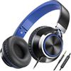 AILIHEN C8 Cuffie Cablate Con Microfono Cuffie On-Ear Pieghevoli e Regolabili Controllo Volume Audio Stereo HD Jack Da 3,5 mm Per Chromebook, Laptop, Smartphone, Studio, Ufficio, Viaggi(Blu Scuro)