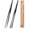 BUNDLEPRO 2 pezzi pinzette da cucina da 25,5 cm, pinzette professionali da cucina lunghe in acciaio inox per barbecue, frutti di mare, riparazione e servizio (NERO)